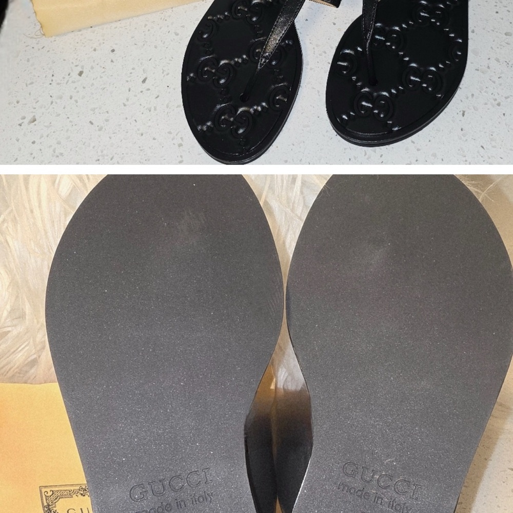 Gucci Black and Gold Sandals with Metallic Accents